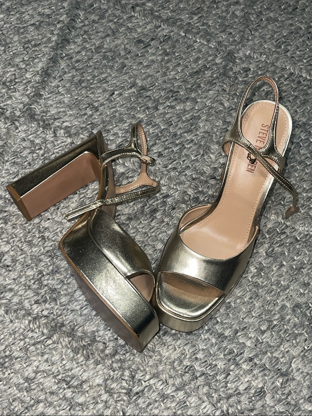 Steve Madden Metallic Gold Platform Ankle-Strap Heels - Picture 4 of 9